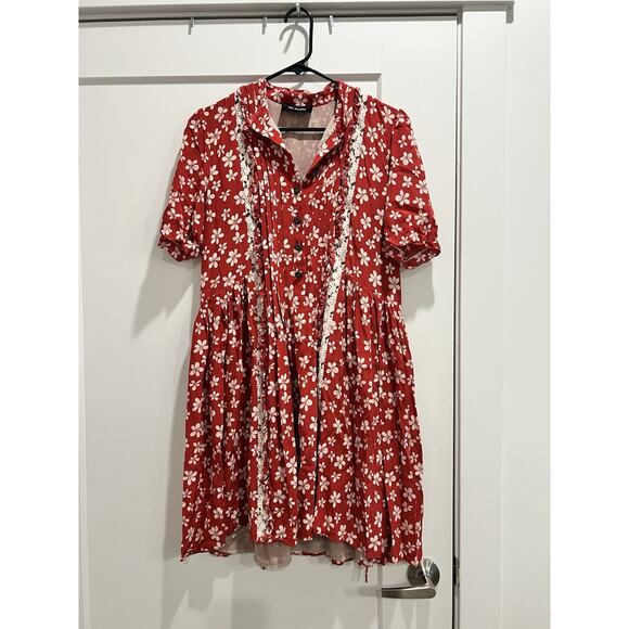 The Kooples Silk Dress Ruffle Floral Red Dress‎ - Picture 1 of 6